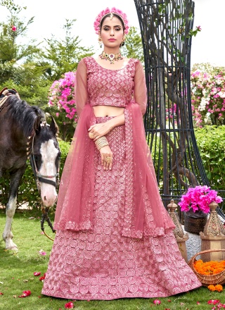 Lace Net Trendy Lehenga Choli in Pink