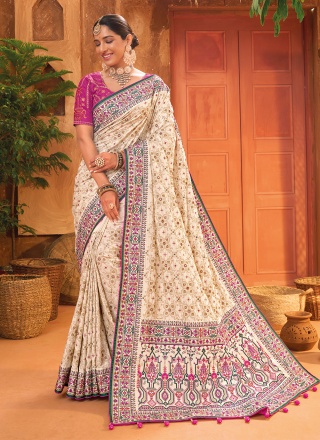 Latest Mirror Cream Contemporary Saree