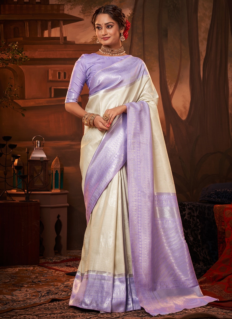Lavender and Off White Party Saree