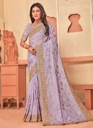 Lavender Crepe Silk Ceremonial Classic Saree