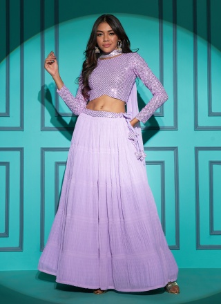 Lavender Sequins Reception Readymade Lehenga Choli