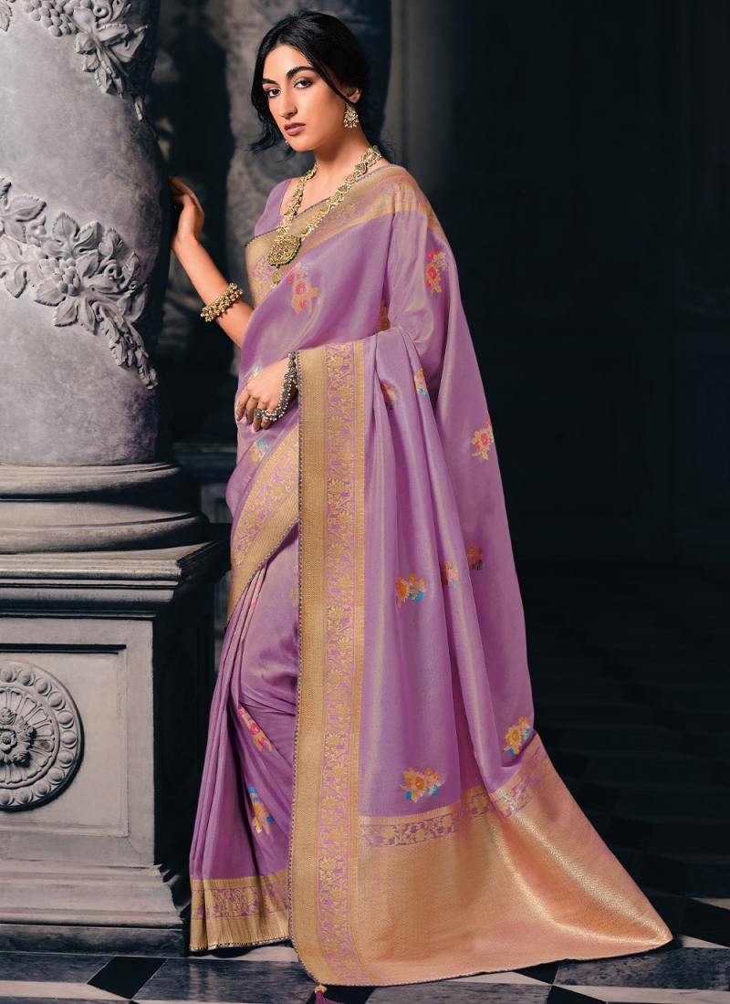 Lavender Weaving Mehndi Trendy Saree