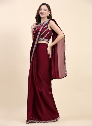 Lavish Maroon Border Satin Silk Contemporary Saree