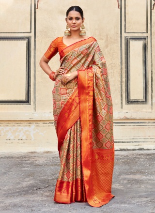 Lavish Pure Silk Weaving Orange Trendy Saree
