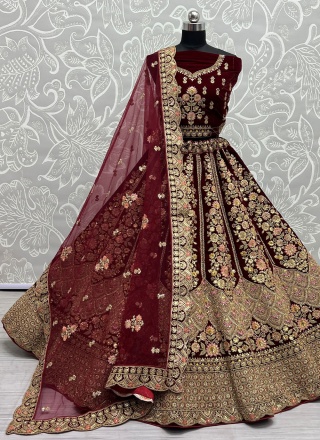 Lehenga Choli Zircon Velvet in Maroon