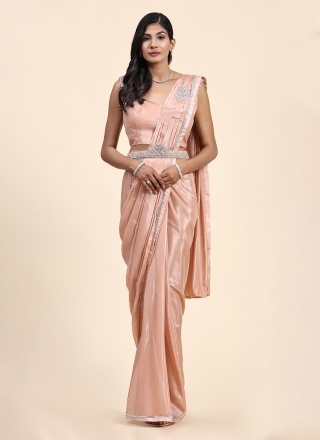 Lively Georgette Border Peach Classic Saree