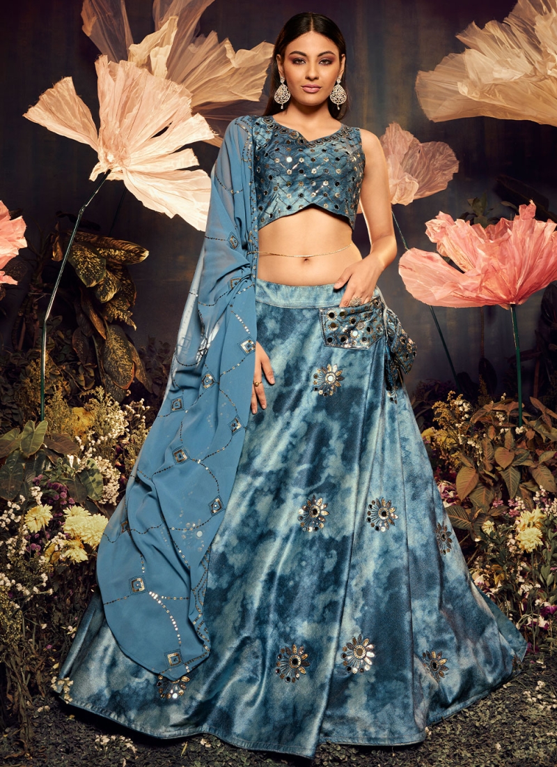 Lovable Aqua Blue Velvet Designer Lehenga Choli