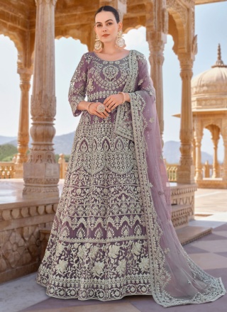 Lovable Purple Stone Work Net Trendy Salwar Kameez