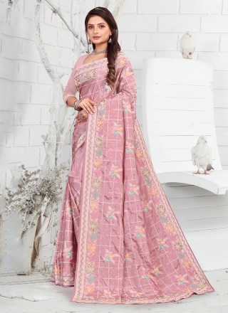 Lovely Faux Crepe Thread Work Saree