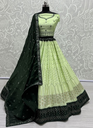 Lovely Green Embroidered Georgette Designer Lehenga Choli