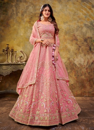 Lovely Net Sequins Pink Designer Lehenga Choli