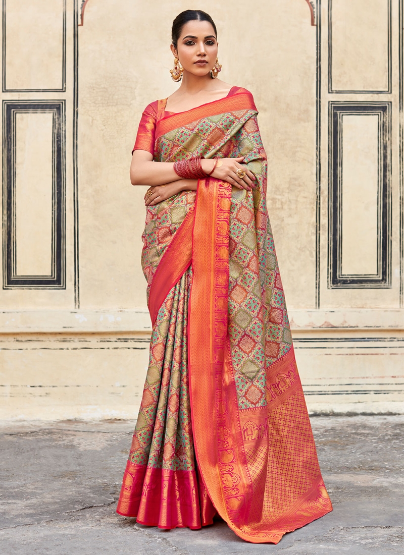 Lovely Weaving Orange Contemporary Style Saree