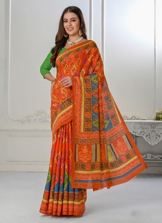 Lovely Woven Silk Orange Trendy Saree
