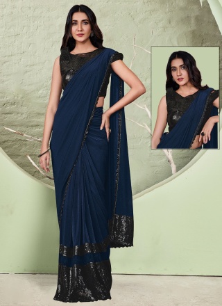 Lycra Contemporary Saree in Navy Blue