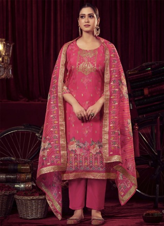 Magenta Digital Print Organza Palazzo Salwar Kameez