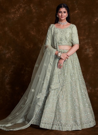 Magnificent Sea Green Organza Designer Lehenga Choli