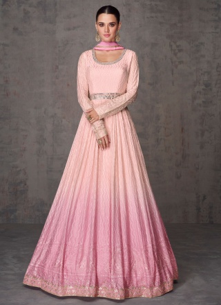Majesty Georgette Pink Embroidered Readymade Gown