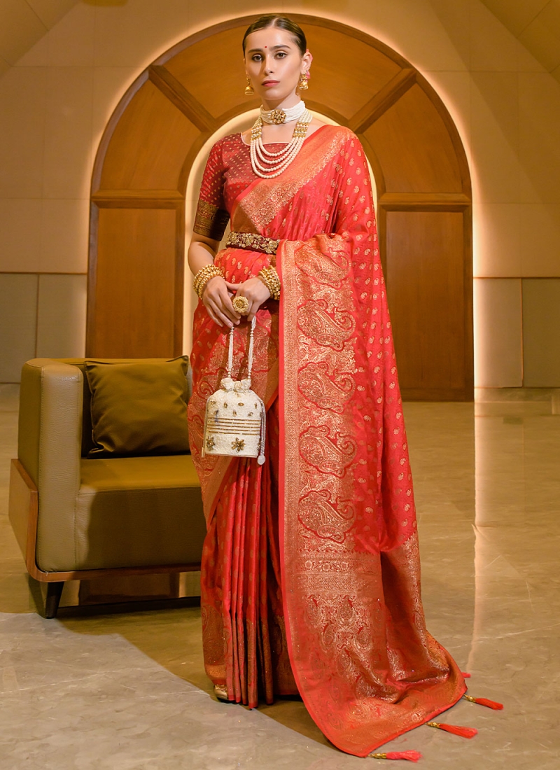 Majesty Silk Red Weaving Contemporary Saree