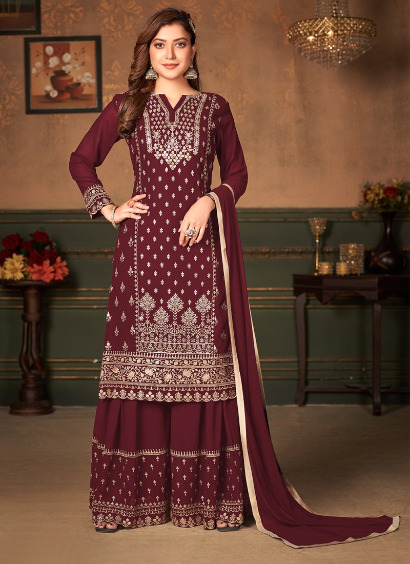 Maroon Festival Pakistani Straight Suit