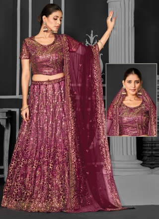 Maroon Mehndi Net Trendy Lehenga Choli