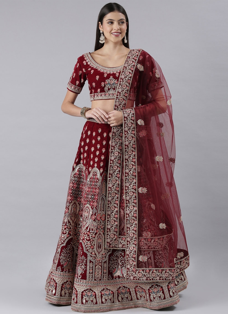 Maroon Silk Wedding A Line Lehenga Choli