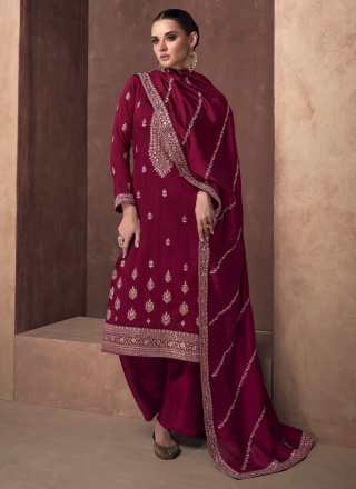 Maroon Silk Wedding Designer Salwar Kameez