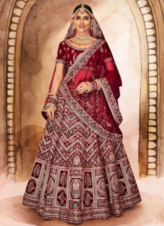 Maroon Velvet Lehenga Choli