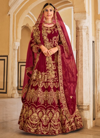 Maroon Velvet Trendy Lehenga Choli