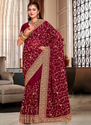 Maroon Wedding Georgette Classic Saree