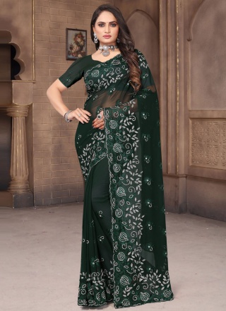 Marvelous Embroidered Georgette Contemporary Style Saree