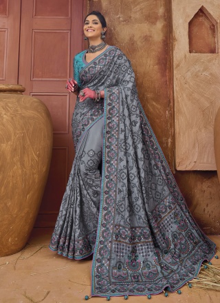 Marvelous Grey Mirror Classic Saree