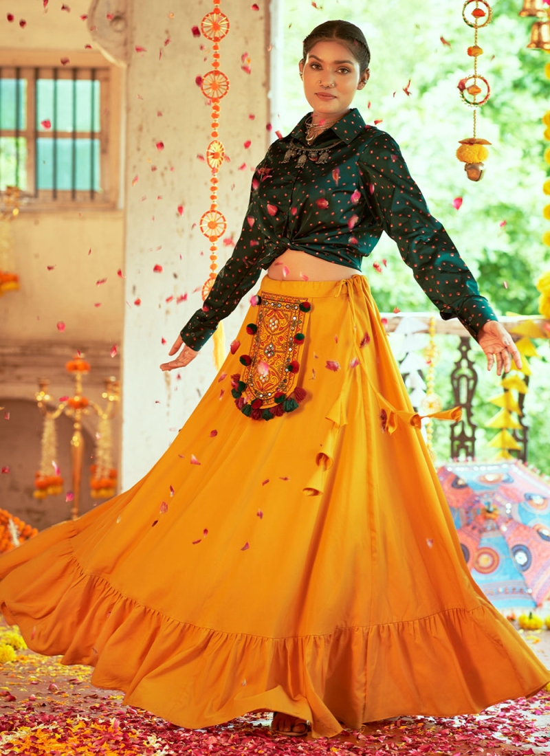 Masterly Embroidered Mustard Designer Lehenga Choli