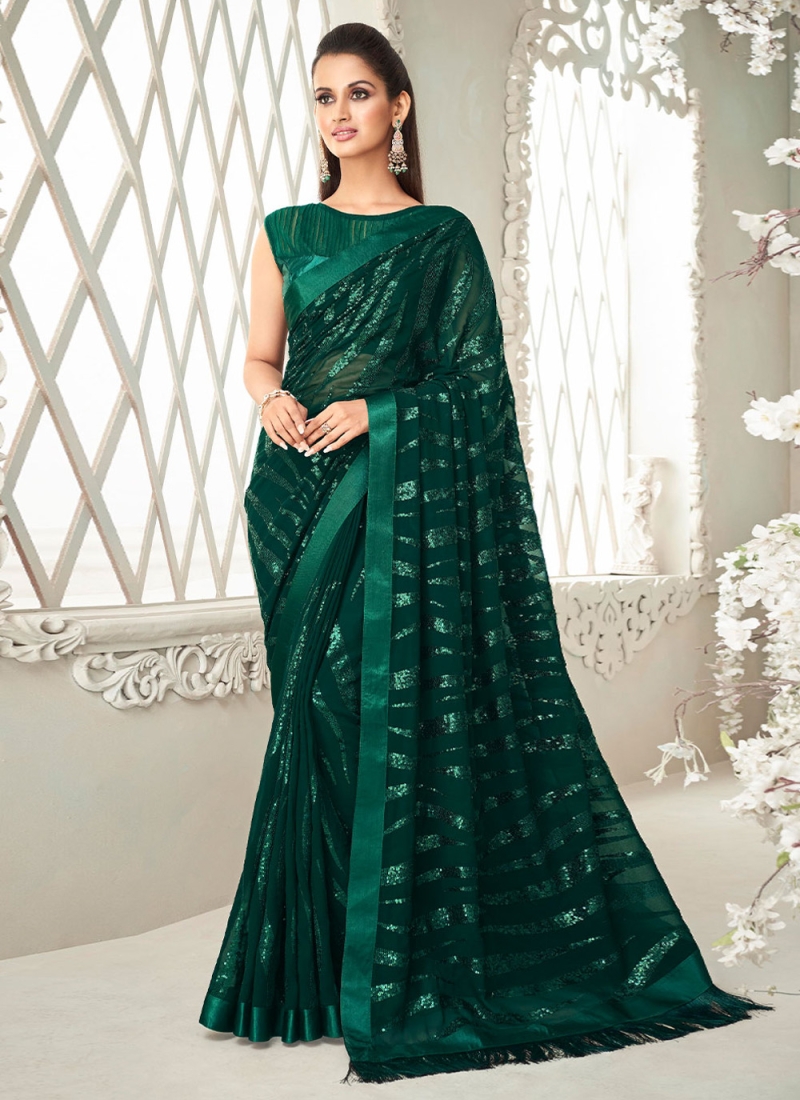 Masterly Georgette Fancy Green Trendy Saree