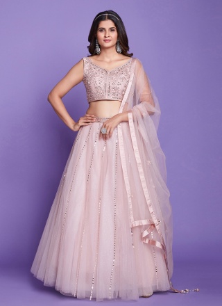 Masterly Mirror Silk Rose Pink Long Choli Lehenga