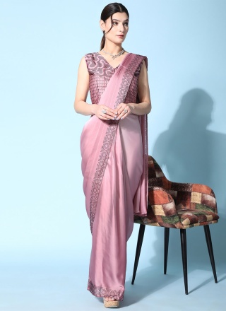 Mauve  Georgette Satin Border Saree