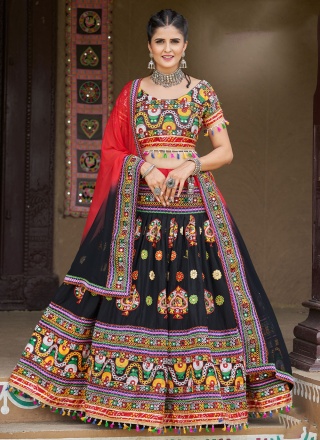 Mirror Cotton Lehenga Choli in Black