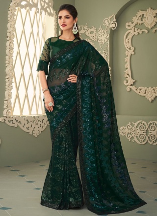 Mod Embroidered Georgette Green Trendy Saree