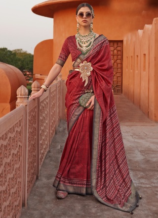 Mod Red Ceremonial Trendy Saree