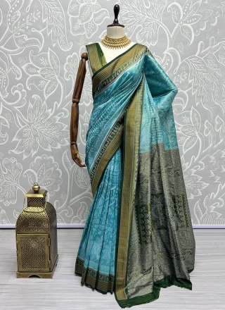 Modern Aqua Blue Weaving Trendy Saree