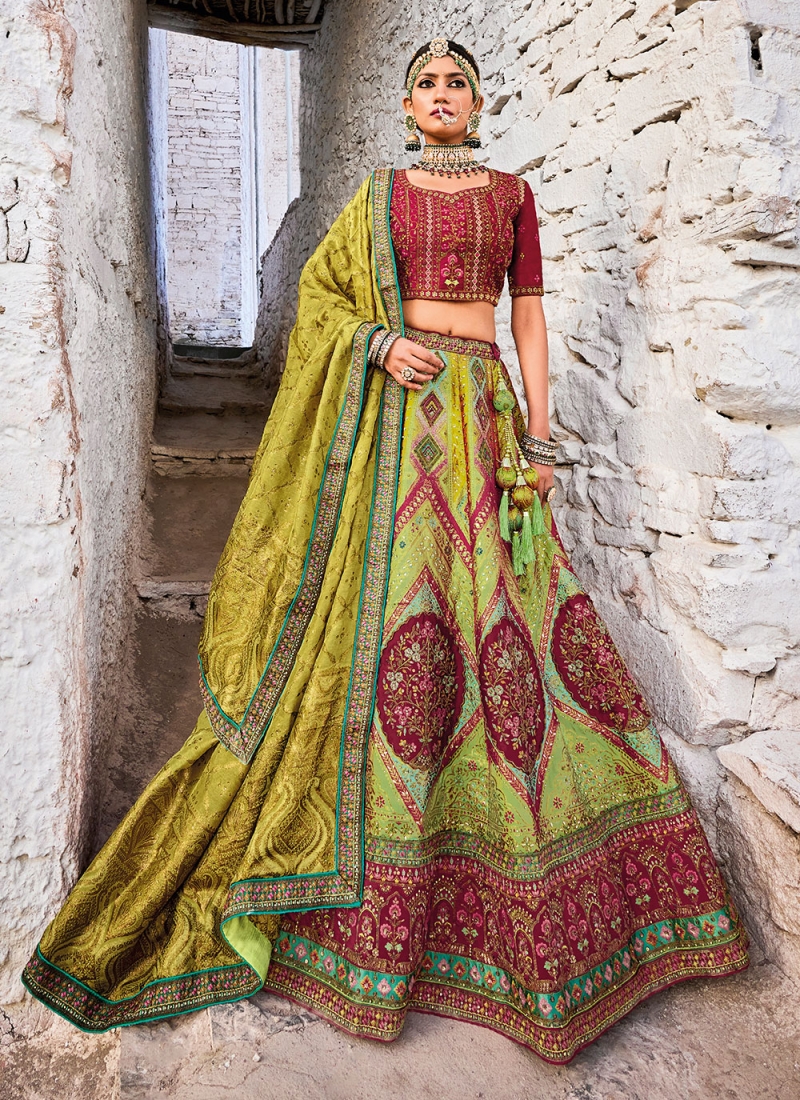 Modern Green Embroidered Banarasi Silk Trendy Lehenga Choli