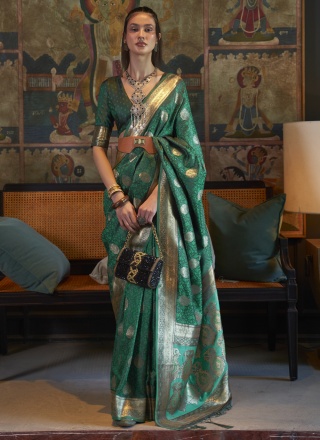 Modest Weaving Green Trendy Saree