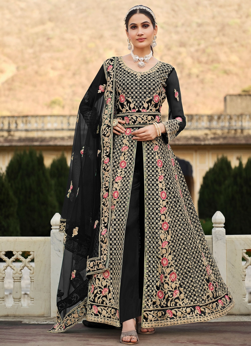 Modish Black Cord Net Anarkali Salwar Suit