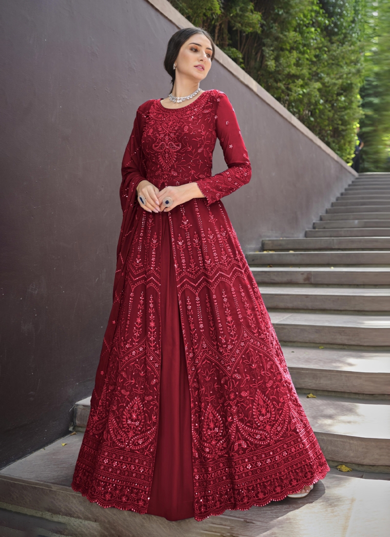 Modish Embroidered Georgette Floor Length Gown