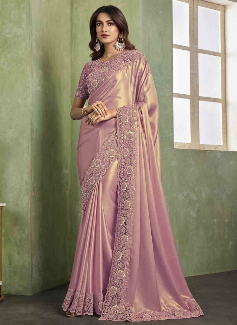 Modish Sequins Pink Shimmer Contemporary Style Saree