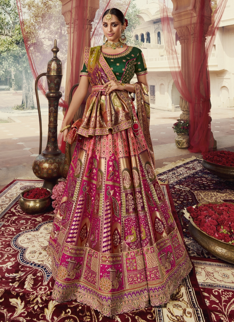 Multi Colour Banarasi Silk Designer Lehenga Choli