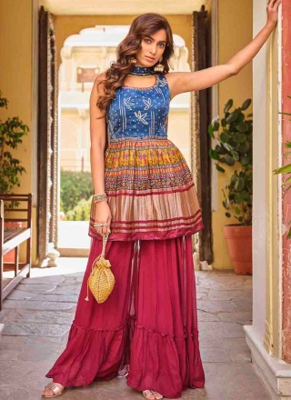 Multi Colour Ceremonial Georgette Trendy Salwar Suit