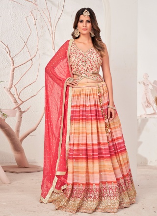 Multi Colour Engagement Georgette Trendy Lehenga Choli