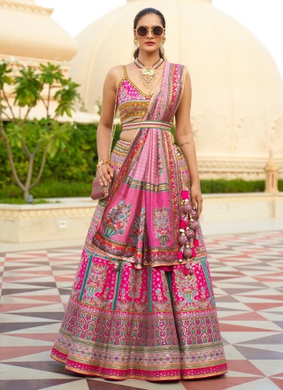 Multi Colour Silk Engagement Readymade Lehenga Choli