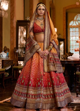 Multi Colour Silk Mirror Readymade Lehenga Choli