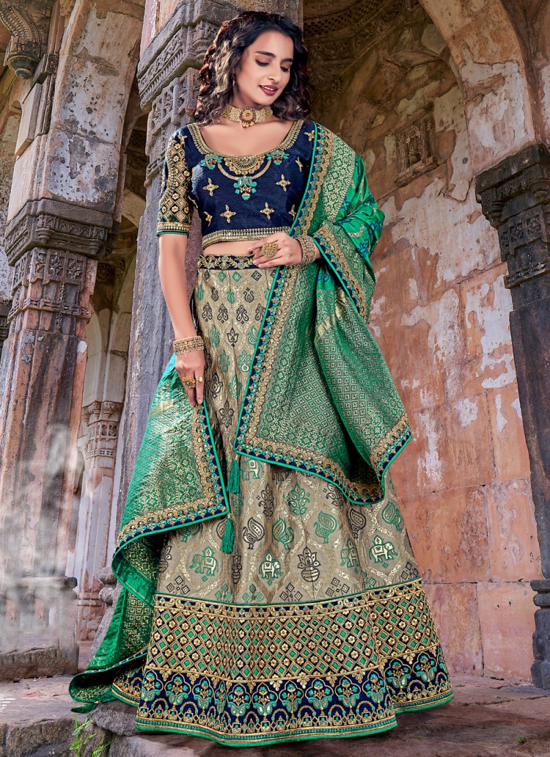 Multi Colour Weaving Wedding Designer Lehenga Choli